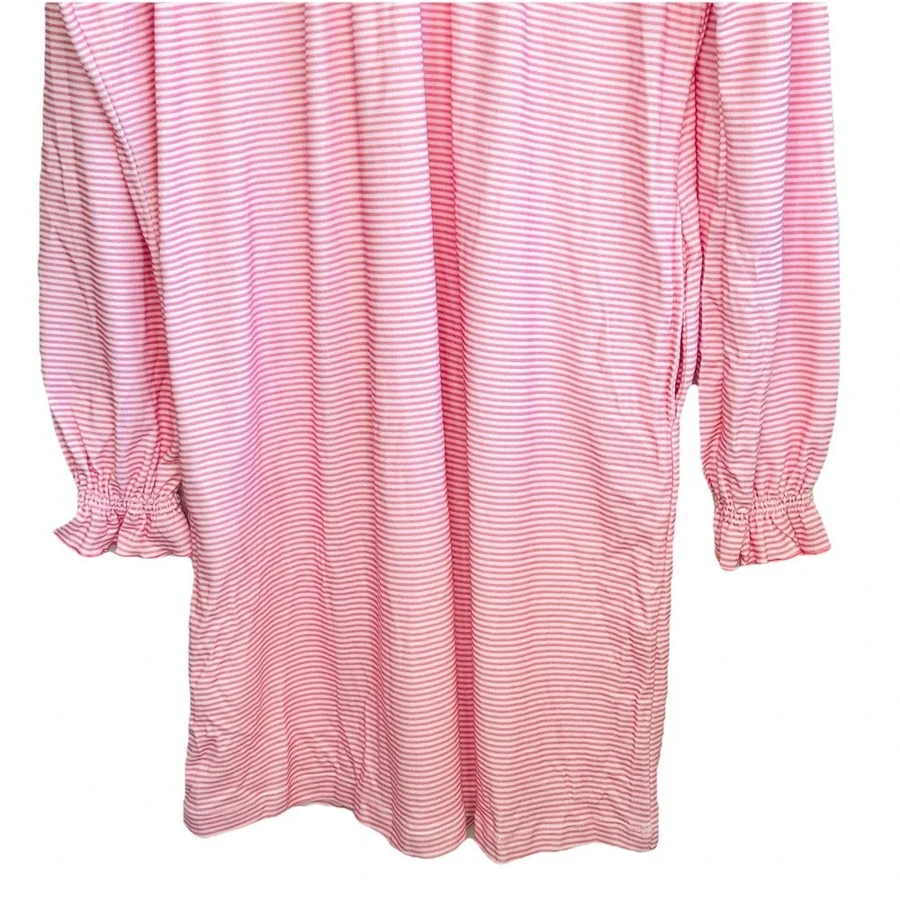 Dondolo‎ Rosina Pima Cotton Nightgown XXL Cottage Striped Pink Ruffle Midi NEW